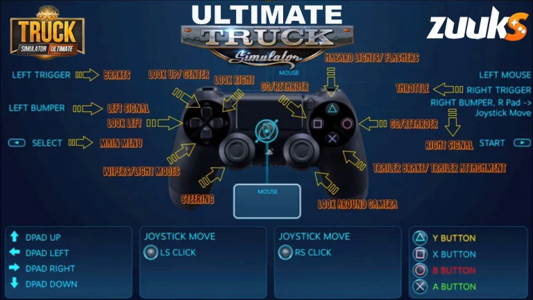 Gamepad layout for Truck Simulator Ultimate Controller Support Setup with key bindings