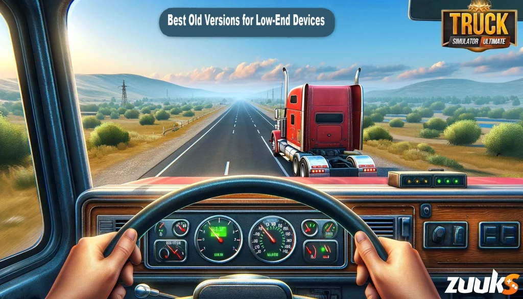 Interior view of a Truck Simulator Ultimate APK Old Versions driving on a highway