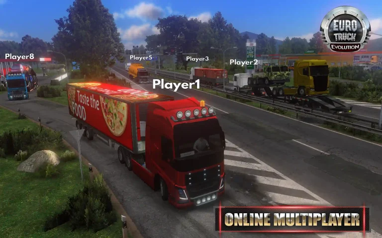 Online multiplayer truck simulator game with player-tagged trucks