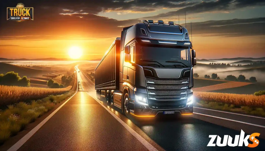 Sunrise on highway with detailed truck from Truck Simulator Ultimate