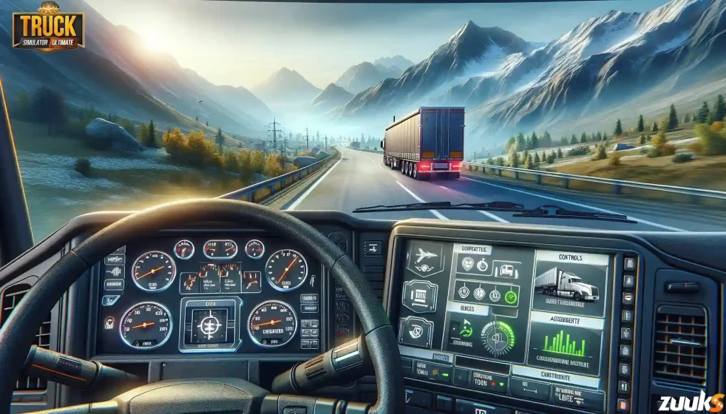 Truck Simulator Game in dashboard with clear UI for mountain driving