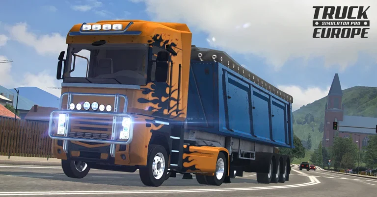 Truck Simulator game Pro Europe  with an orange truck on the road