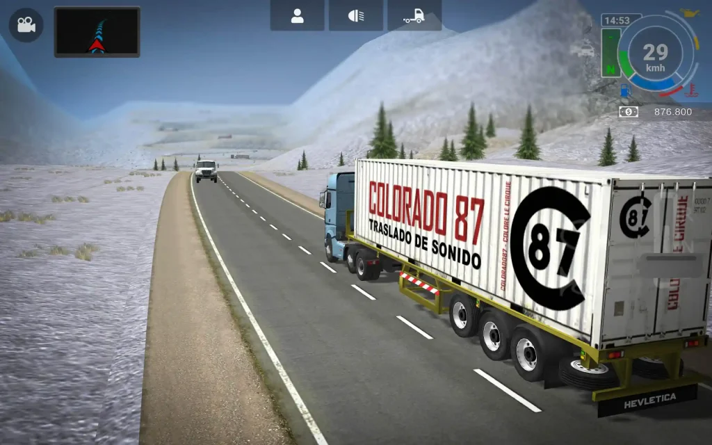 Snowy route in Truck Simulator Ultimate with white truck